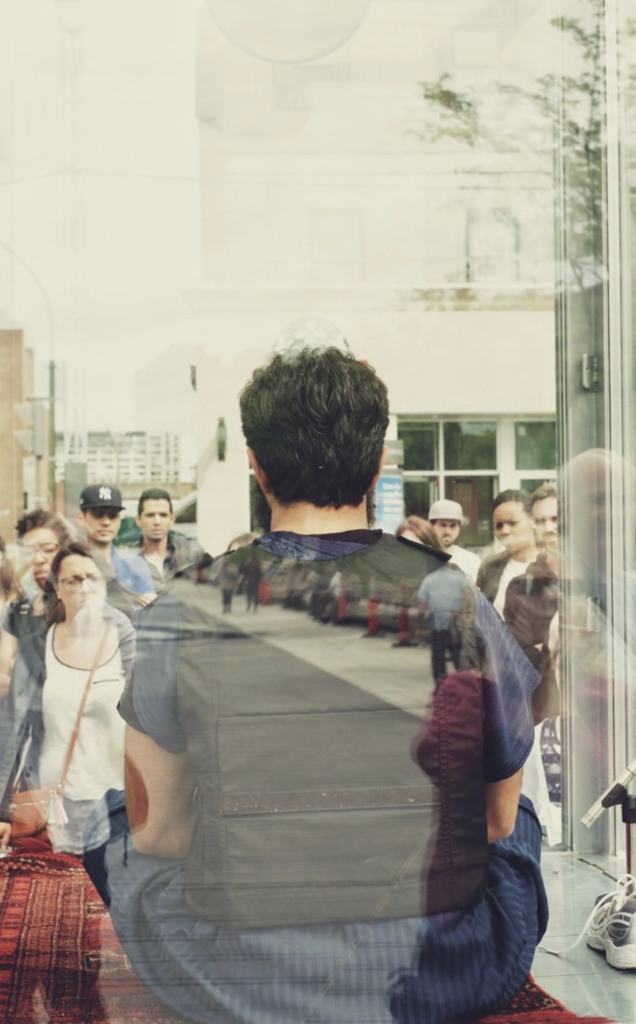 Man reflected in window-awaken