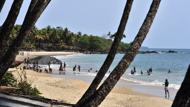 Tokeh beach near Freetown has bone-white sand.