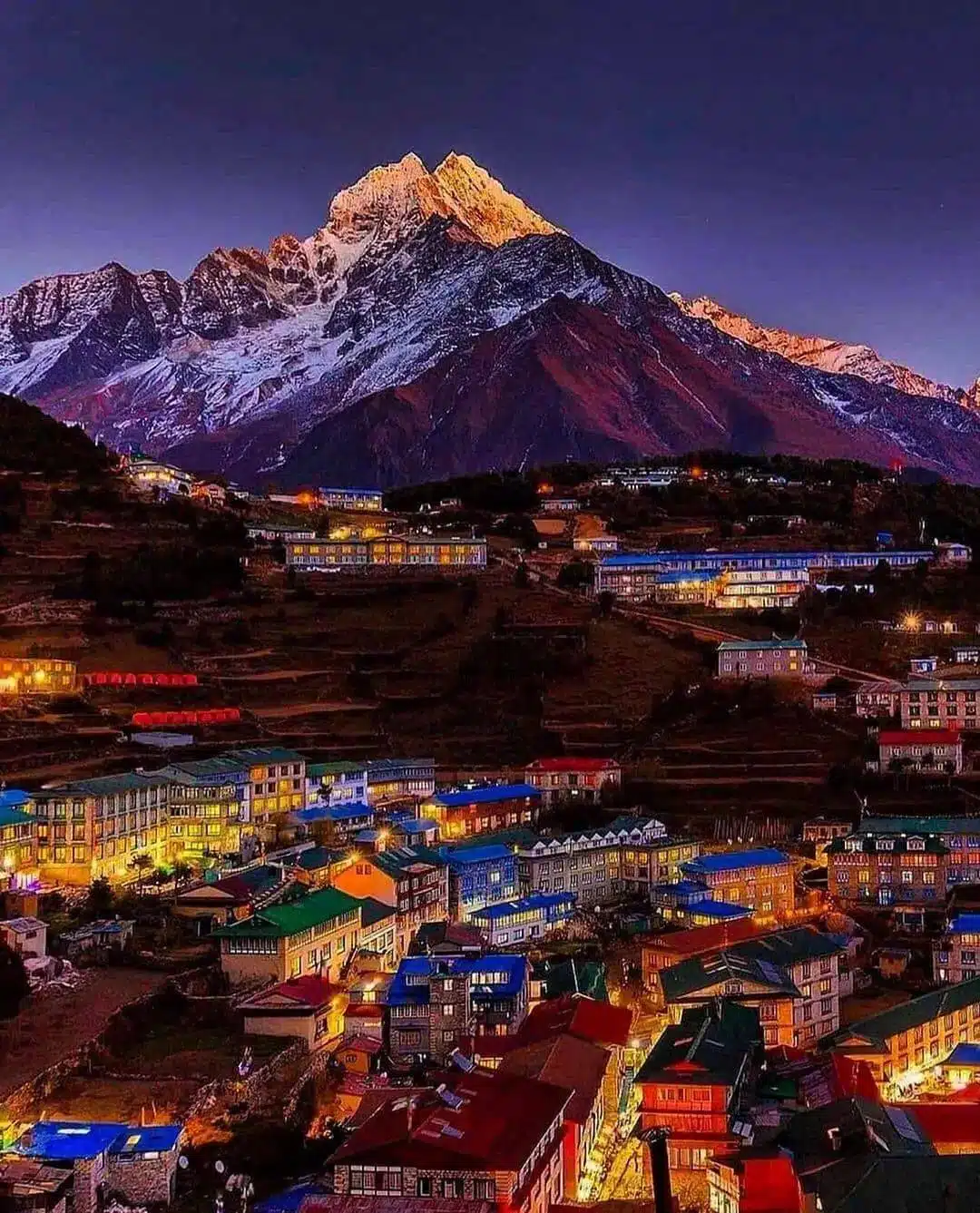 Night view of Namche Bazer 3440m - Get Way to mount . Everest-awaken