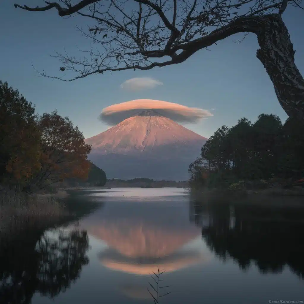 Lenticular cloud which looks like a hat on top of Fuji San-awaken