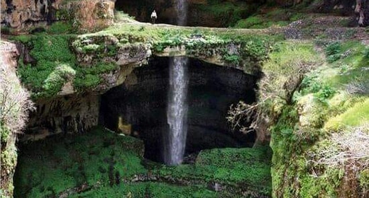 The Baatara gorge sinkhole in Lebanon is a triple waterfall that drops 255 meters (837 ft) into the Baatara Pothole, a cave of Jurassic limestone.-awaken