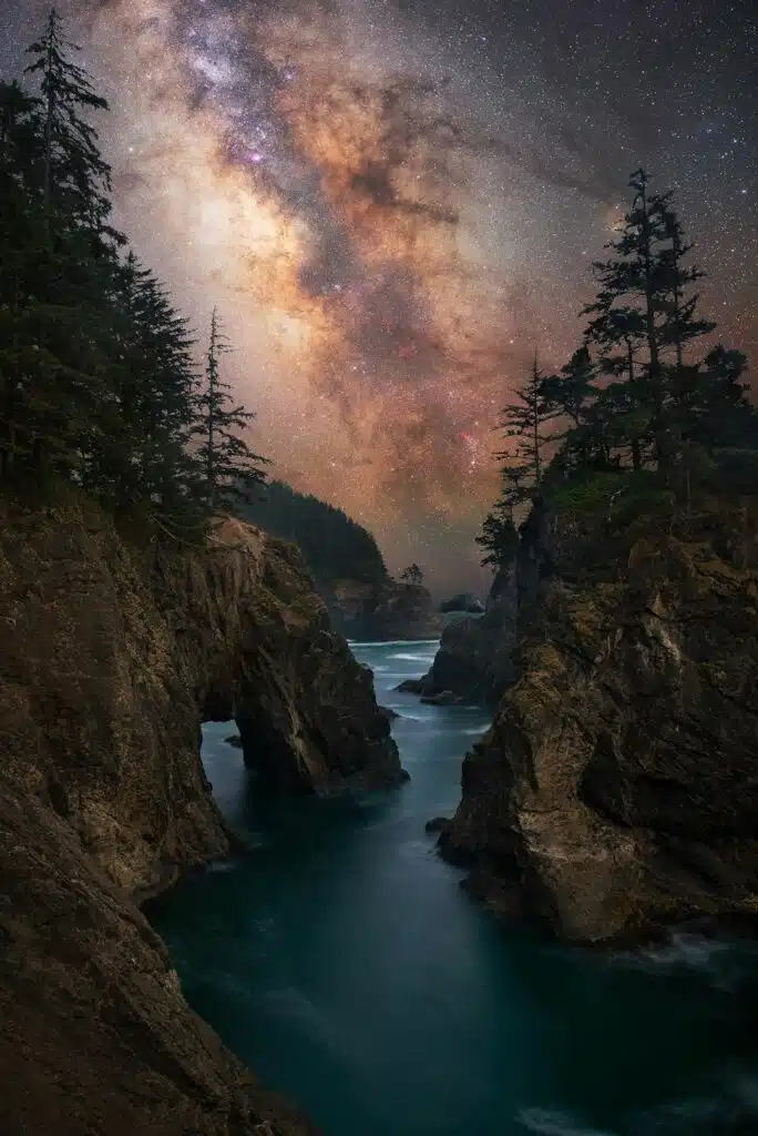 Milky Way core shining bright on the Oregon Coast-awaken