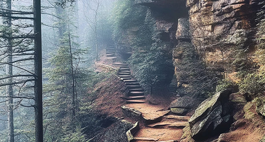 The Trail to Old Man's Cave in Hocking Hills State park, Ohio-awaken