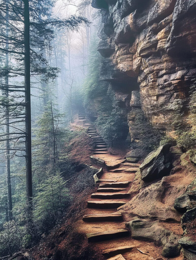 The Trail to Old Man's Cave in Hocking Hills State park, Ohio-awaken