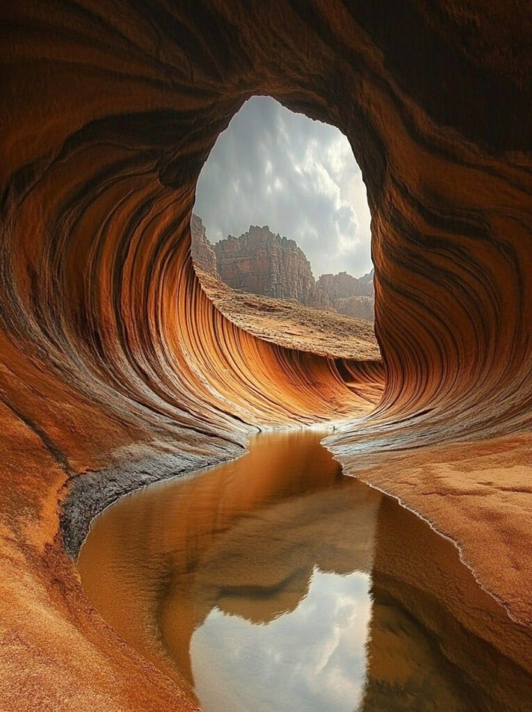 Red Rock Canyon in Arizona, USA with water running through the canyon and brown sand on both sides.-awaken