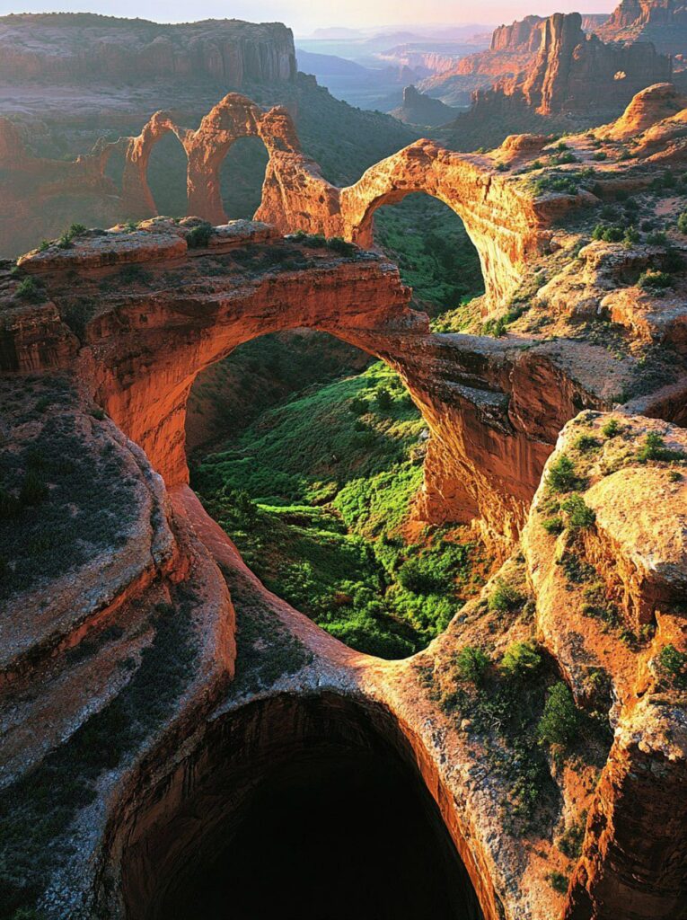 The arches of Arches National Park in Utah, USA, with the most famous rock formation known as The cartwheels or broken bridge.-awaken