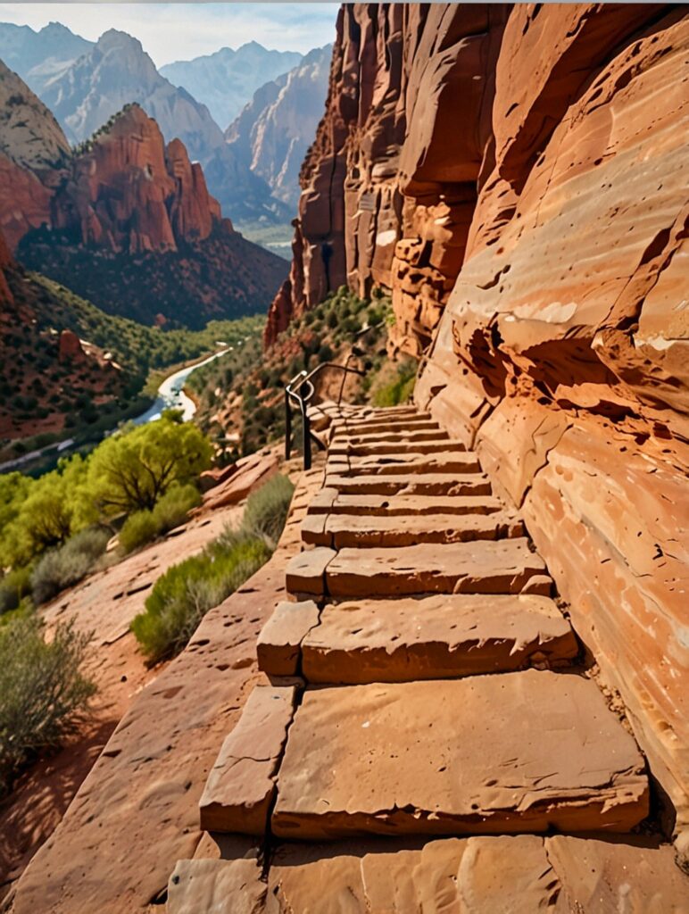 Walter's Wiggles is a famous series of steep switchbacks along the Angel's Landing Trail in Zion National Park, Utah.-awaken